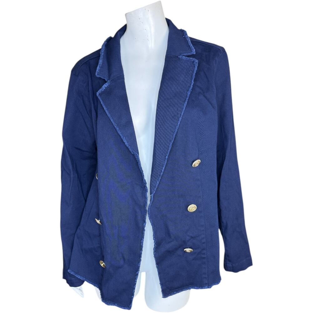 Belle by Kim‎ Gravel Twill Front Knit Back Nautical Jacket Twilight Navy Large
